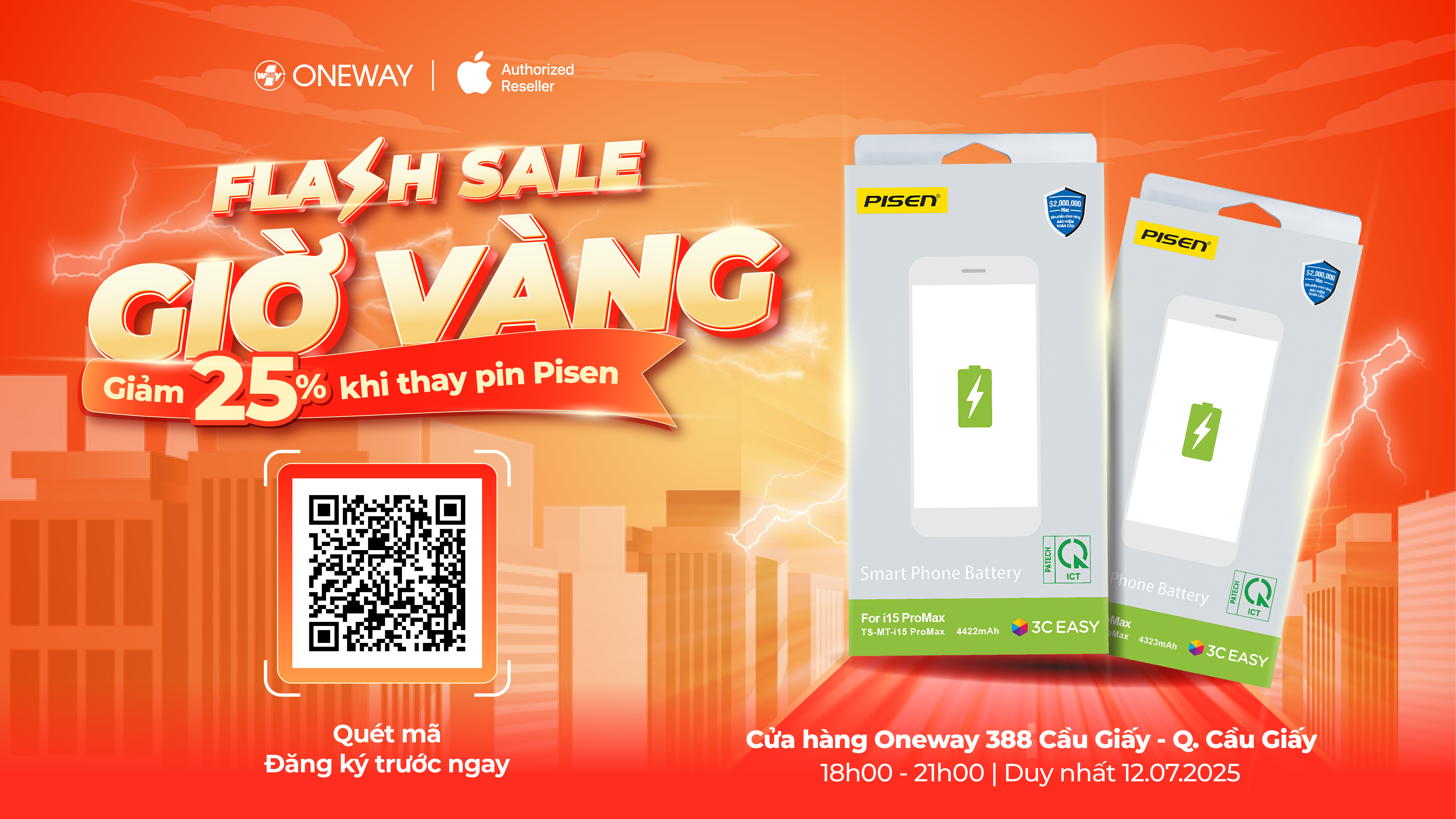 Flash sale giờ vàng: Giảm 25% thay pin Pisen chính hãng